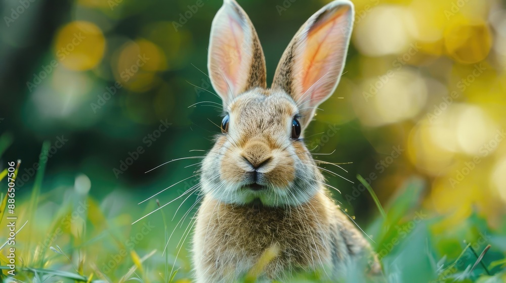 Fototapeta premium Rabbit exploring a safe outdoor pen, illustrating supervised outdoor time