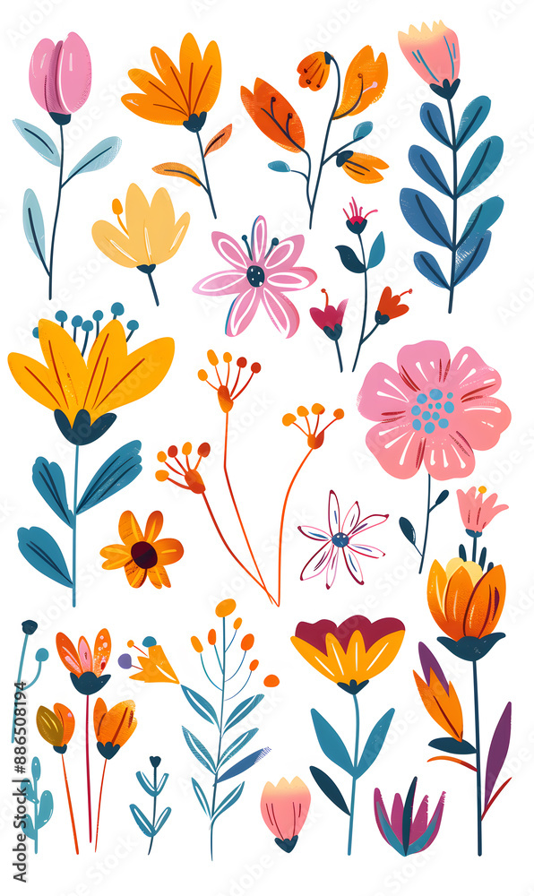2D flower and leaf cards in various styles 2D flower and leaf cards in various styles