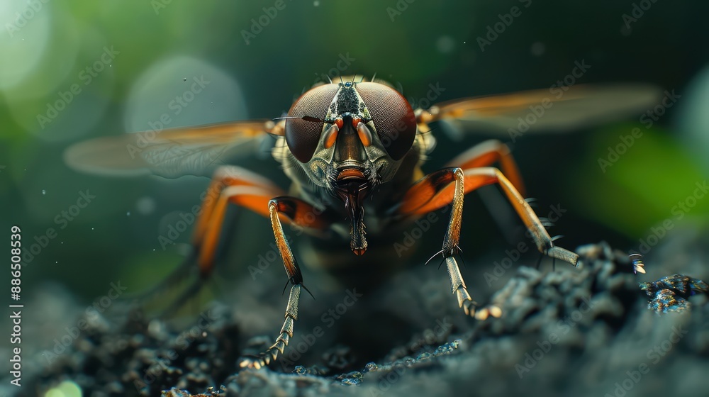 In a supernatural scene, robber flies patrol the air, their movements swift and precise, guarding the realm with their fierce presence In a supernatural scene, robber flies patrol the air, their movements swift and precise, guarding the realm with their fierce presence