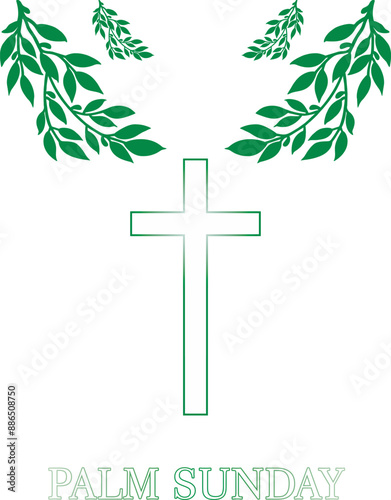 Palm Sunday - greeting banner template for Christian holiday, with palm tree leaves background. Congratulations with first day in Holy Week green happy sunday 