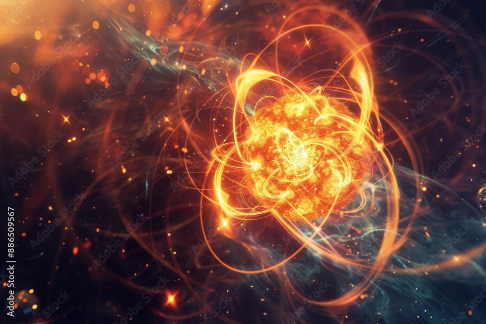 Obraz premium Depiction of atomic nucleus fusion, representing nuclear reactions