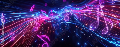 Pink and blue glowing musical notes.
