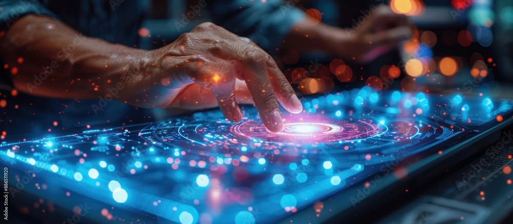 A Hand Interacting With Futuristic Technology A Hand Interacting With Futuristic Technology