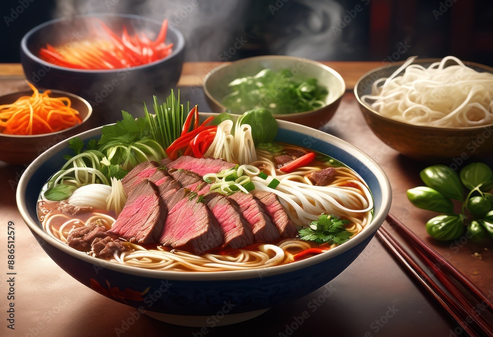 delicious steaming beef pho fresh herbs traditional asian cuisine concept, bowl, food, hot, soup, noodles, aromatic, flavorful, tasty, vietnamese, culinary delicious steaming beef pho fresh herbs traditional asian cuisine concept, bowl, food, hot, soup, noodles, aromatic, flavorful, tasty, vietnamese, culinary