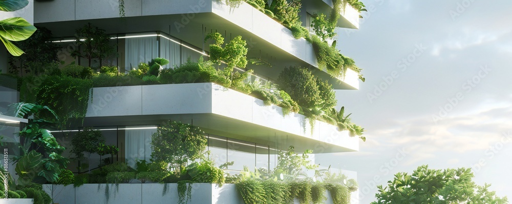 Multi storey living building with green gardens in the balconies Generative Ai Multi storey living building with green gardens in the balconies Generative Ai