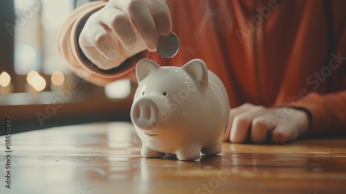 The hand and piggy bank photo
