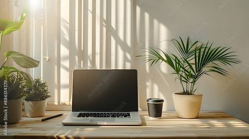 Sleek and Productive Home Office Setup with Laptop Plant and Motivational Quotes Sleek and Productive Home Office Setup with Laptop Plant and Motivational Quotes