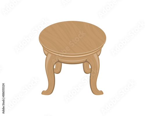 vector design of a round, brown table made of wood with four curved legs