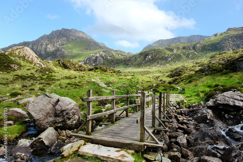 Looking towards Tryfan mountain peak, in the Glyderau range of mountains in northern Snowdonia, North Wales. photo