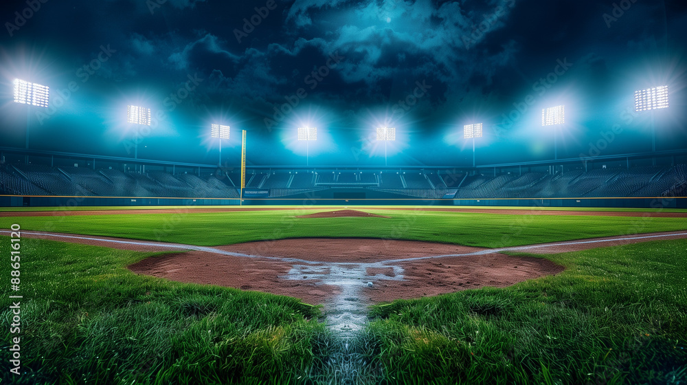 Night Game on a lush American Baseball Field Night Game on a lush American Baseball Field