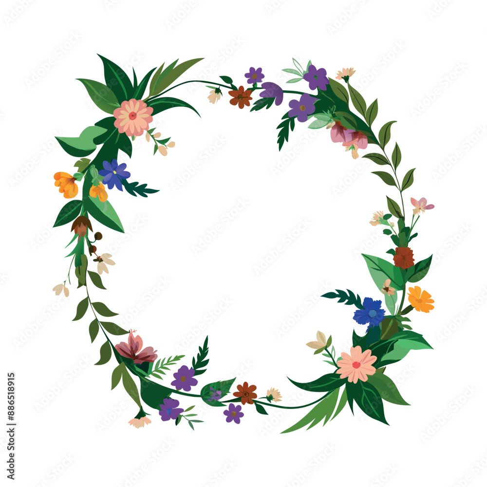 Naklejka premium floral frame with flowers and leaves on a white background