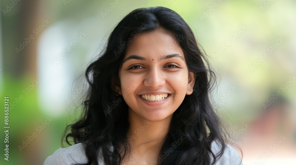 Smiling Young Woman Portrait in Natural Outdoor Setting, Perfect for Print, Card, Poster, or Diverse Advertising Campaigns Smiling Young Woman Portrait in Natural Outdoor Setting, Perfect for Print, Card, Poster, or Diverse Advertising Campaigns