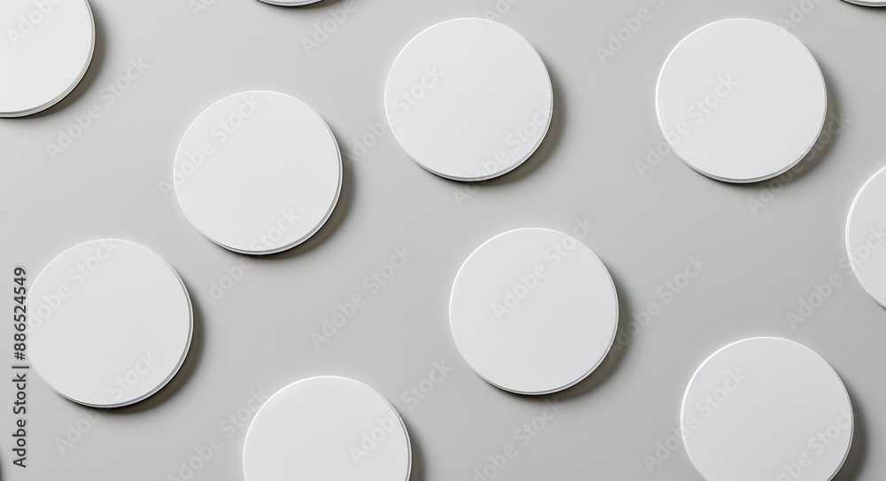 A collection of white round paper stickers isolated on a white background A collection of white round paper stickers isolated on a white background