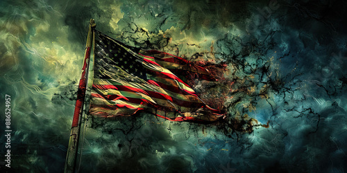 Enduring Legacy of Sacrifice: A worn flagpole, a tattered flag fluttering in the wind.