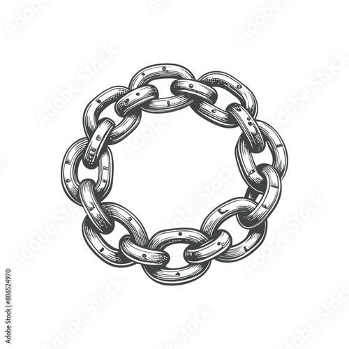 chain circle engraving hand drawn illustration vector