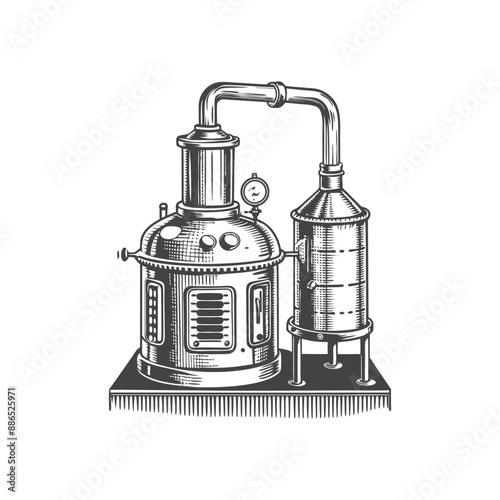 distilled machine engraving hand drawn illustration vector