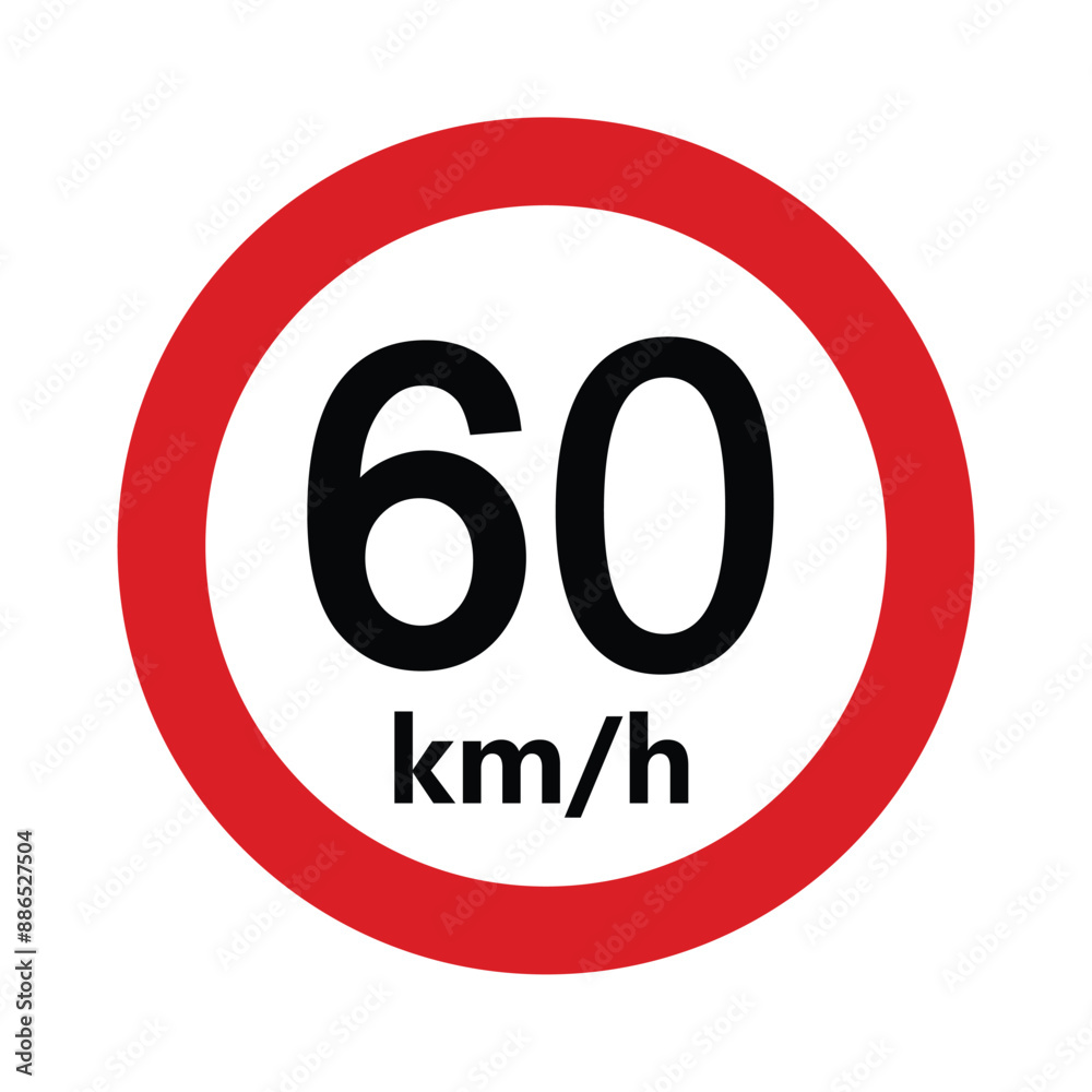 60 KM Speed limit highway sign. Sixty kilometers per hour traffic road sign. Restriction sign for car drivers not to exceed the speed over 60 kilometers per hour. Vector illustration 60 KM Speed limit highway sign. Sixty kilometers per hour traffic road sign. Restriction sign for car drivers not to exceed the speed over 60 kilometers per hour. Vector illustration