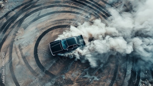 Top view of driver drifting car, Automobile