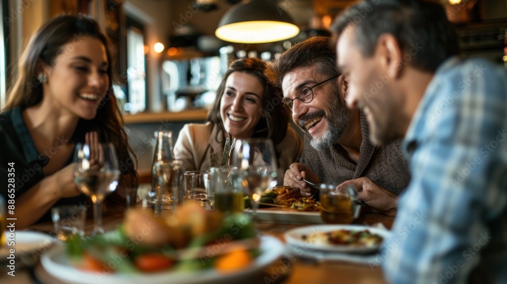 Adult child enjoying a family dinner with parents Adult child enjoying a family dinner with parents