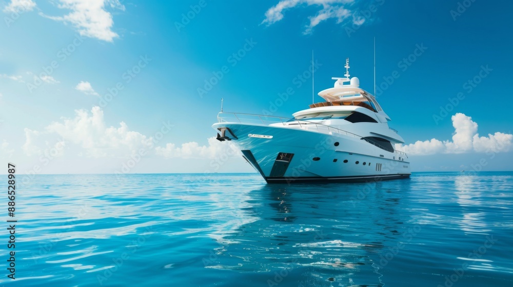 A luxury yacht sailing gracefully on calm blue waters under a clear sky. A luxury yacht sailing gracefully on calm blue waters under a clear sky.