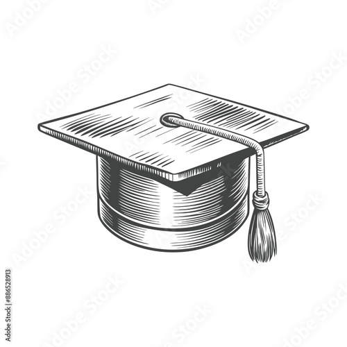 graduate hat vintage engraving hand drawn illustration vector