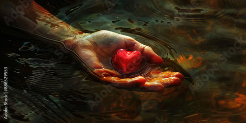 Stilled Emotion: A hand resting on a heart, exuding calm and serenity. photo