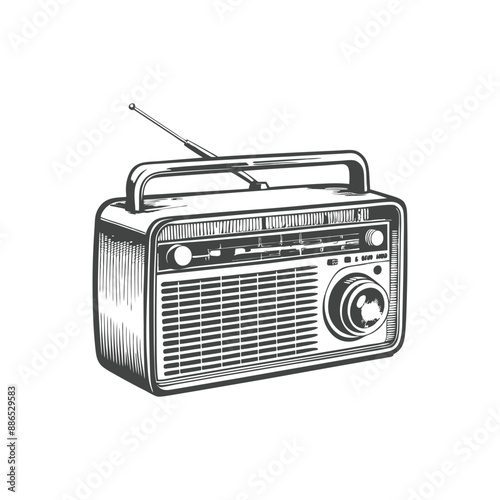 vintage radio engraving hand drawn illustration vector