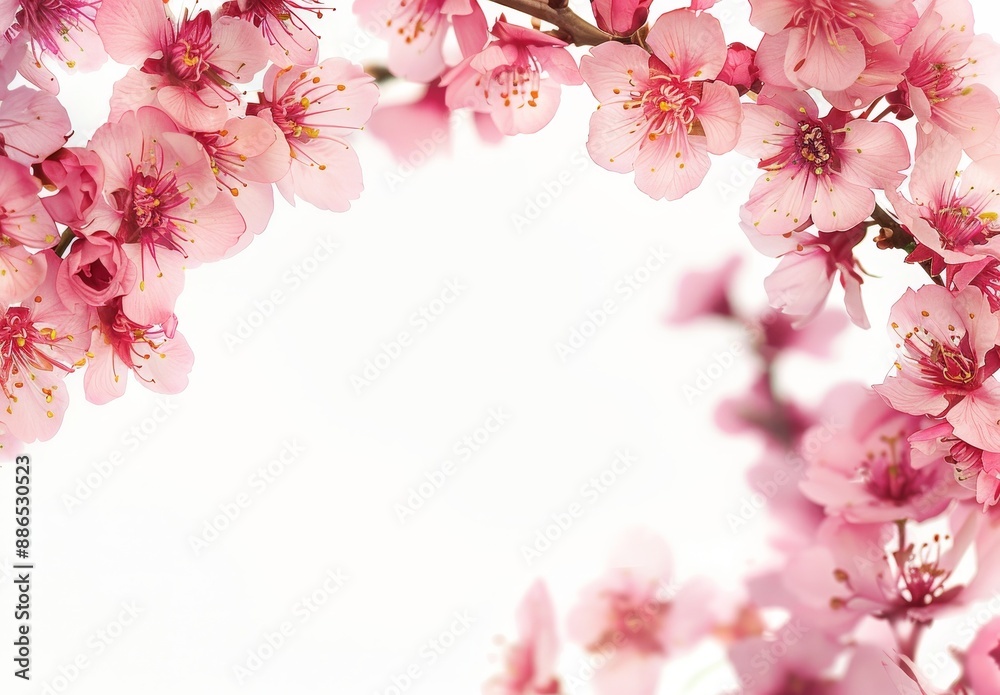 Pink cherry blossom flowers on a tree branch isolated against a transparent backdrop in spring. Pink cherry blossom flowers on a tree branch isolated against a transparent backdrop in spring.