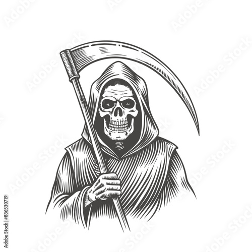 grim reaper engraving hand drawn illustration vector