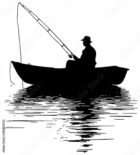 silhouette of a fisherman in a boat on water
