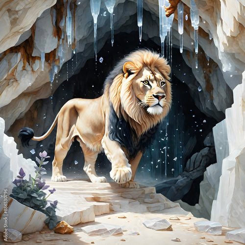 Crystal cavern lion,watchfull.