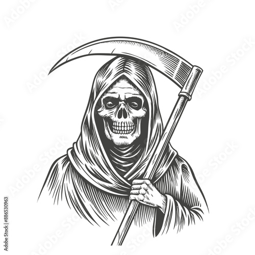 grim reaper engraving hand drawn illustration vector