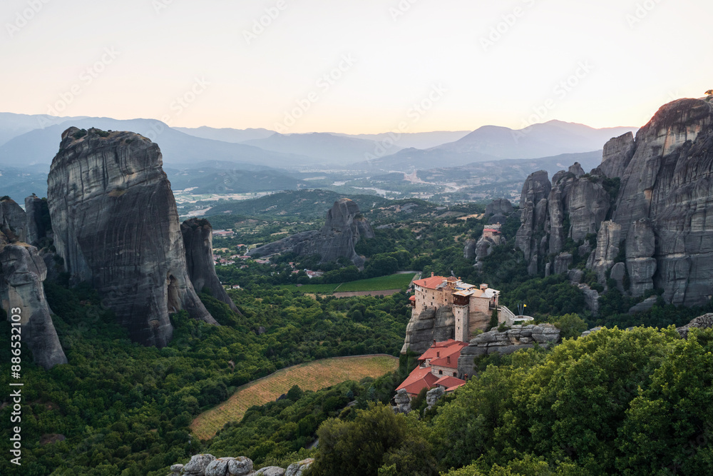 Obraz premium Meteora Monastery is one of the wonders of the world. Sunset in Meteora.