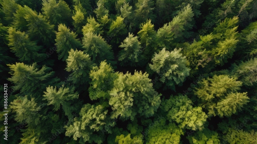 Fototapeta premium Top view green forest in spring or summer background 