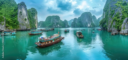 Halong Bay, Vietnam: Boats and Cliffs