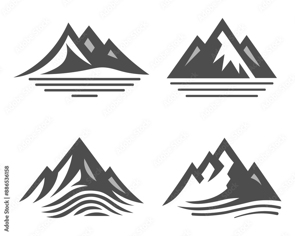 Set of Mountain silhouette. Vector icon illustration of natural things. Design element for camping, hiking. Set of Mountain silhouette. Vector icon illustration of natural things. Design element for camping, hiking.