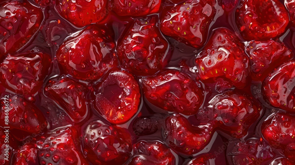 Background of strawberry jam close-up. Texture of strawberry berry jam. Food background. Whole berries in juice Background of strawberry jam close-up. Texture of strawberry berry jam. Food background. Whole berries in juice