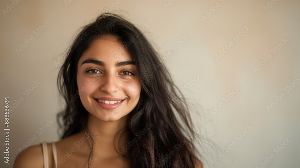 Smiling Middle Eastern Woman in Her Early 20s with Long Black Hair, Warm Expression, Natural Setting Smiling Middle Eastern Woman in Her Early 20s with Long Black Hair, Warm Expression, Natural Setting