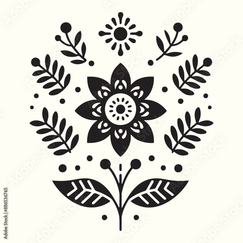 Boho Flower Decoration Elements Silhouette Vector Illustration