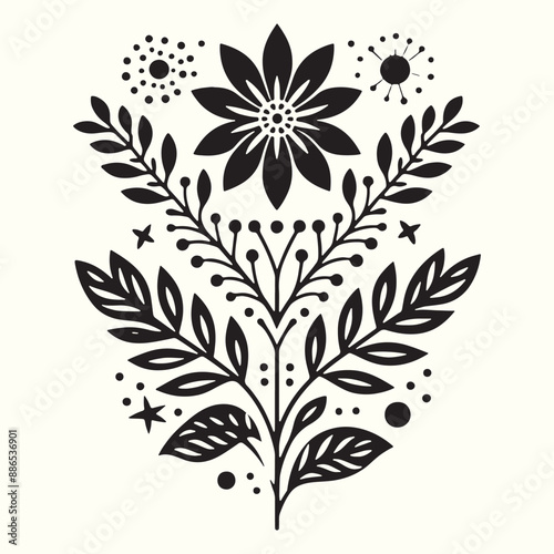Boho Flower Decoration Elements Silhouette Vector Illustration