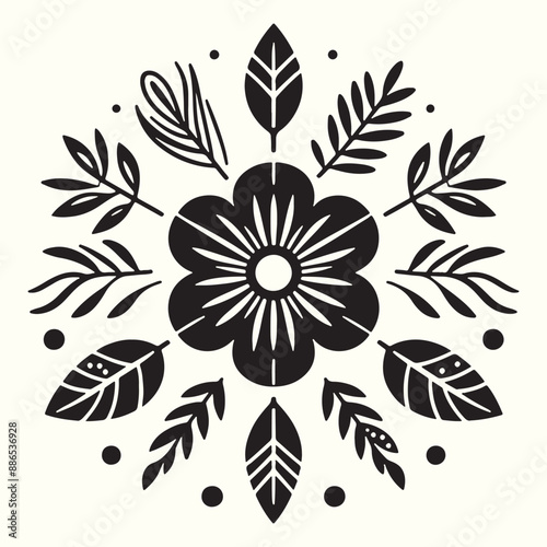 Boho Flower Decoration Elements Silhouette Vector Illustration