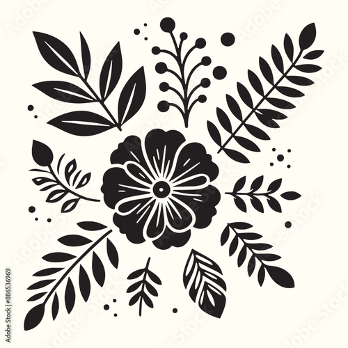 Boho Flower Decoration Elements Silhouette Vector Illustration