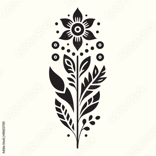 Boho Flower Decoration Elements Silhouette Vector Illustration
