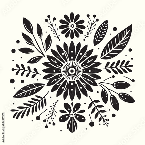 Boho Flower Decoration Elements Silhouette Vector Illustration