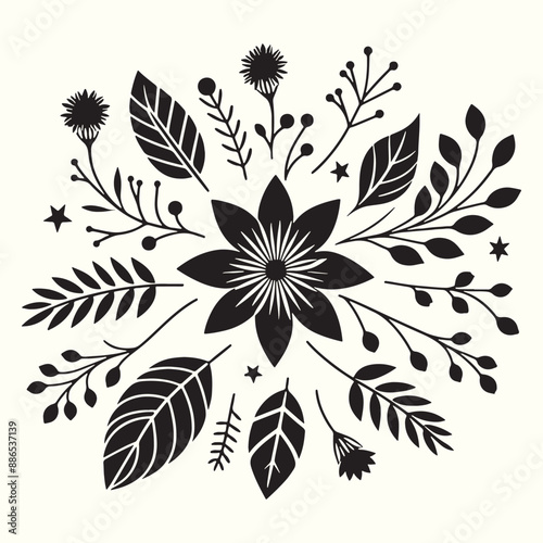 Boho Flower Decoration Elements Silhouette Vector Illustration