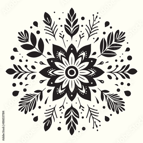 Boho Flower Decoration Elements Silhouette Vector Illustration