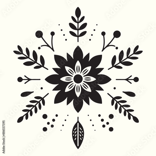 Boho Flower Decoration Elements Silhouette Vector Illustration