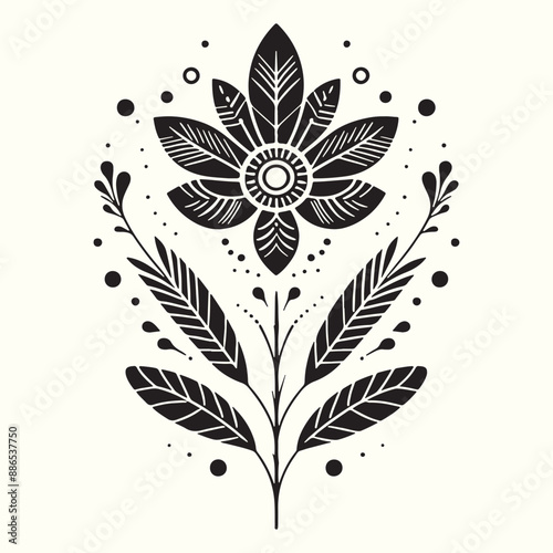 Boho Flower Decoration Elements Silhouette Vector Illustration