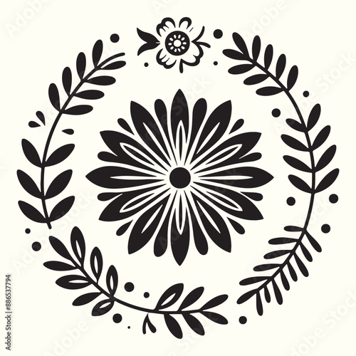 Boho Flower Decoration Elements Silhouette Vector Illustration