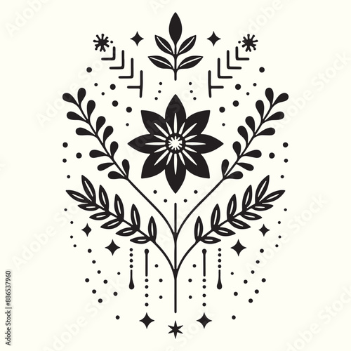 Boho Flower Decoration Elements Silhouette Vector Illustration
